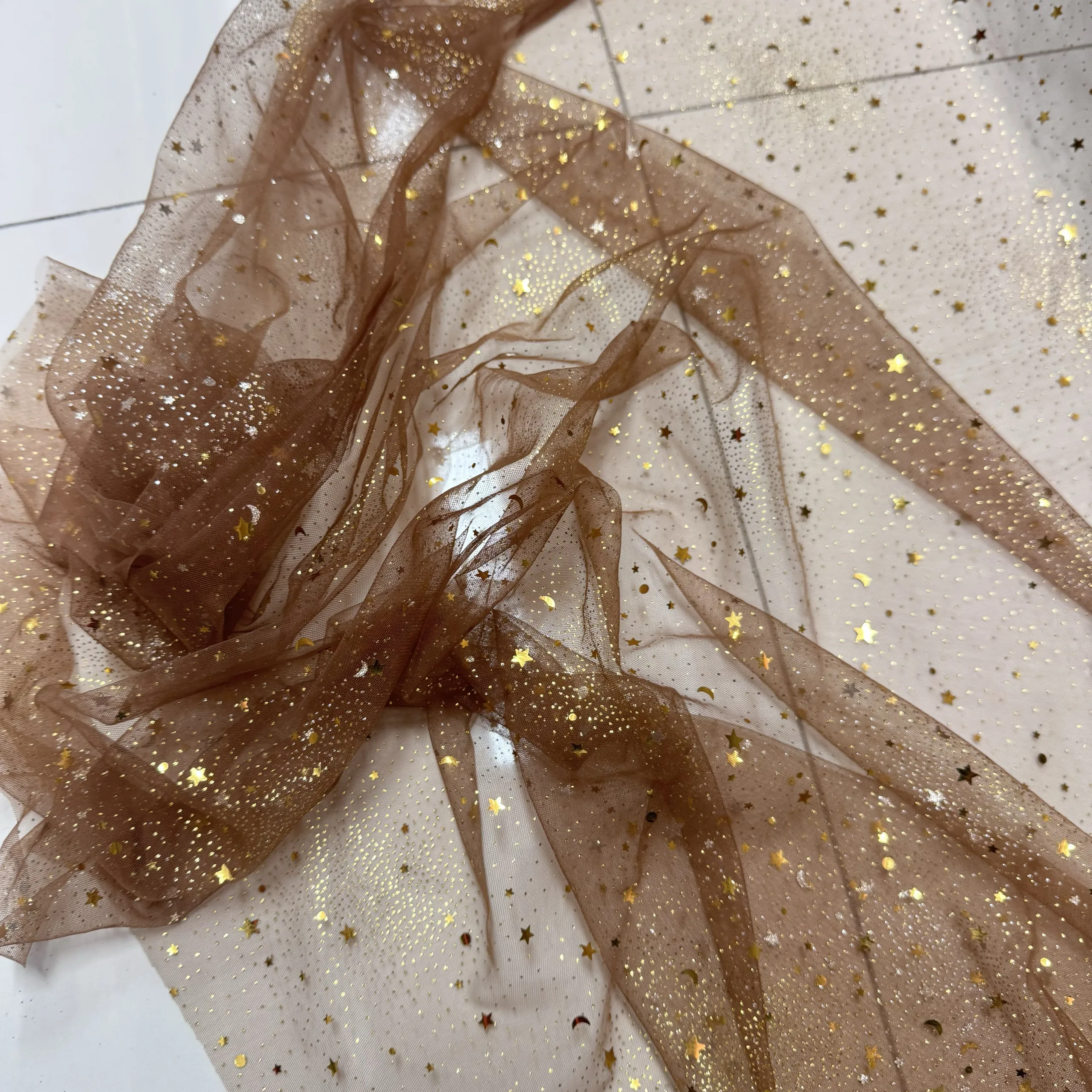 Golden Star Mesh Halloween Fabric Background Tablecloth Clothing Accessories Handmade Sequins Fabric