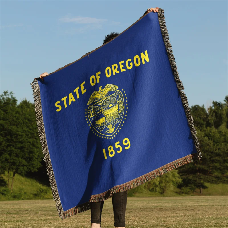 Gaslight Gatekeep Girlboss Oregon United States of America Jacquard Fringed Woven Throw Blanket