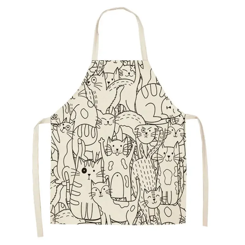 Cartoon Simple Strokes Cat Kitchen Apron Children's Painting Apron Female Sleeveless Cleaning Apron Baking Cooking Accessories