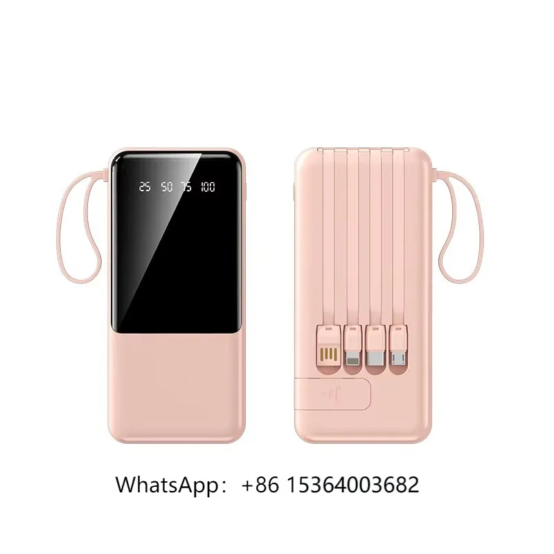 

Оптовая продажа портативных аккумуляторов с цифровым дисплеем большой емкости 10000 мАч Power Bank для смартфона с 4 кабелями