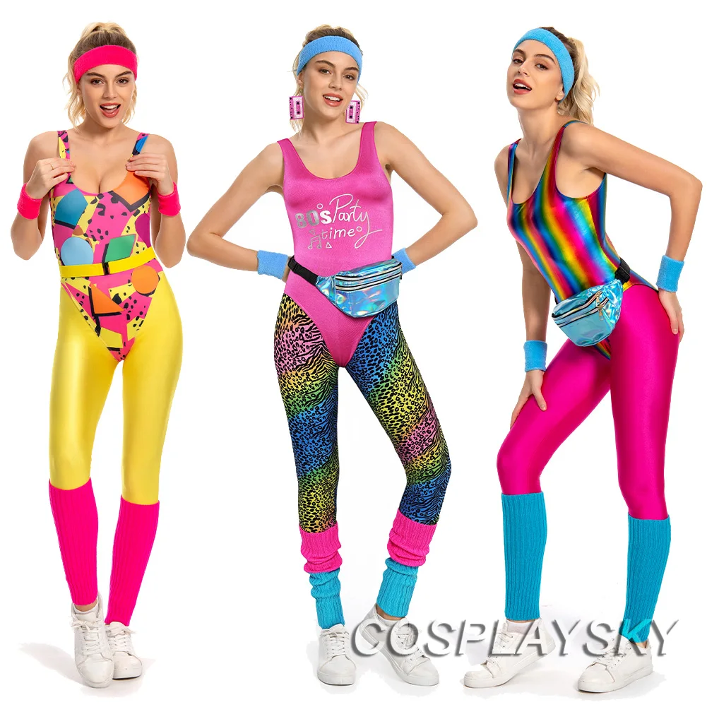 70s 80s Party Workout Cosplay Fantasy Fitness Legging Suits Retro Costume Disguise Adult Women Desco Roleplay Fantasia Outfits