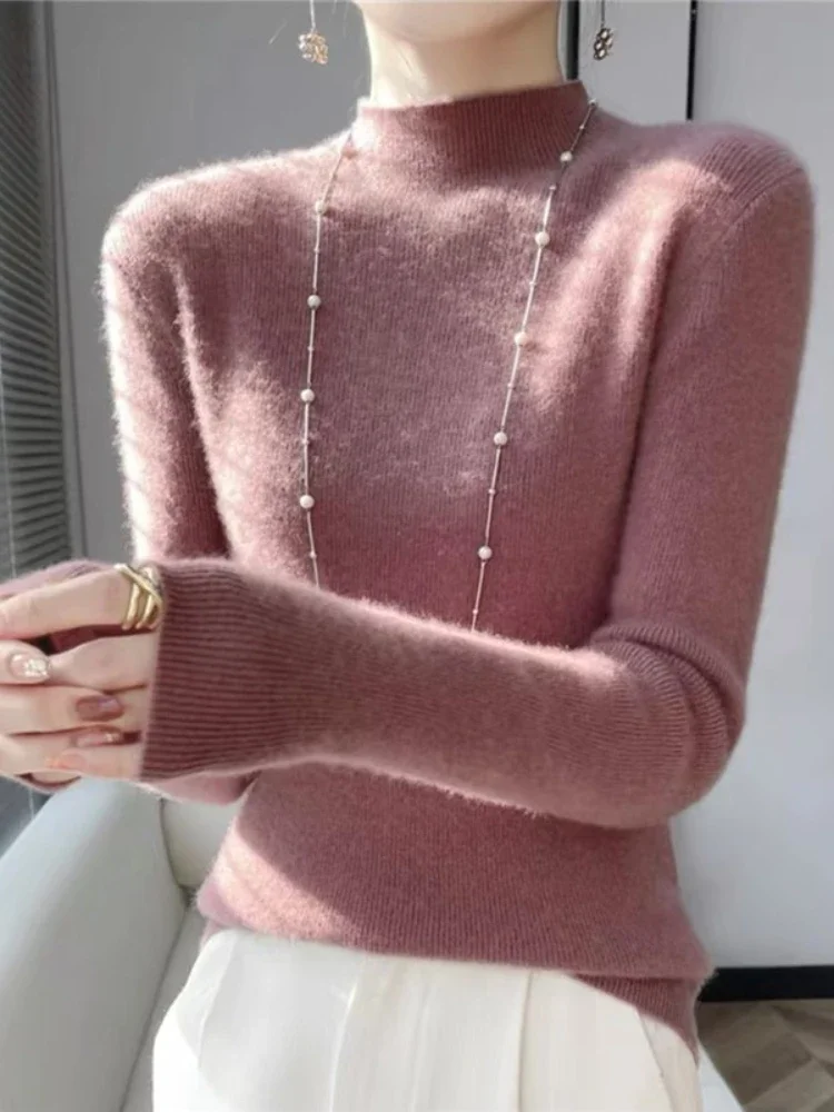 

Мягкая, приятная для кожи, водолазка, однотонный тонкий пуловер, осень-зима 2025, горячая распродажа, женский вязаный свитер с воротником