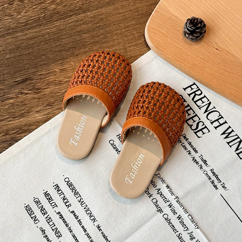 Girls' Woven Roman Sandals 2024 Summer New Fashion Soft Sole Breathable Children's Slippers Hollow-out Kids Beach Shoes