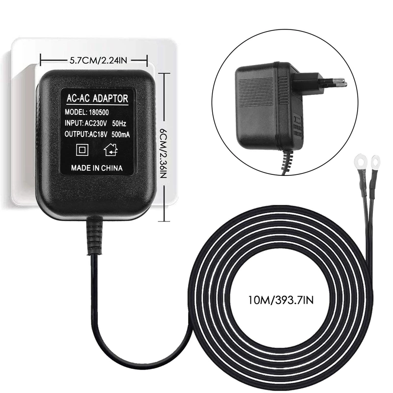 Adaptateur d'alimentation de sonnette AC avec câble de 10m, compatible avec la sonnette annulaire, vidéo, prise UE, 18V, 500MA