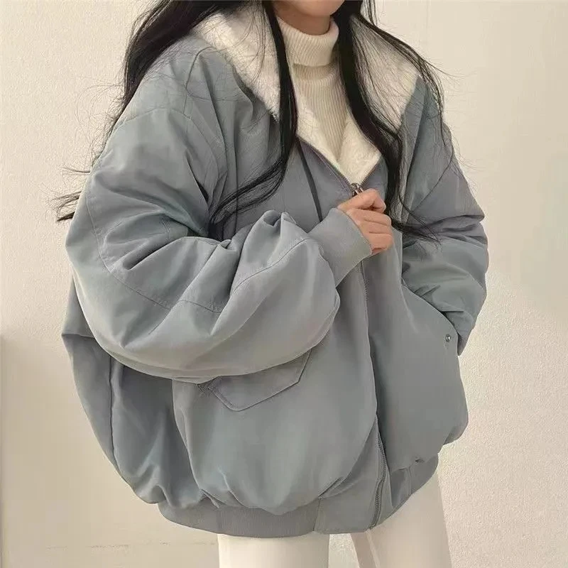Women Winter Double-Sided Cotton Padded Jacket 2025 New Women Parka Coat Korean Loose Lamb Wool Cotton Coat Women Hooded Outwear