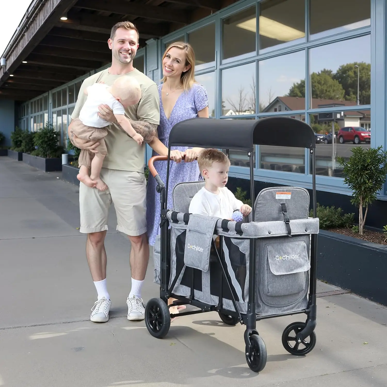 

Foldable 2-seater baby stroller, outdoor storage cart, portable camping vehicle, shock-absorbing, detachable sunshade