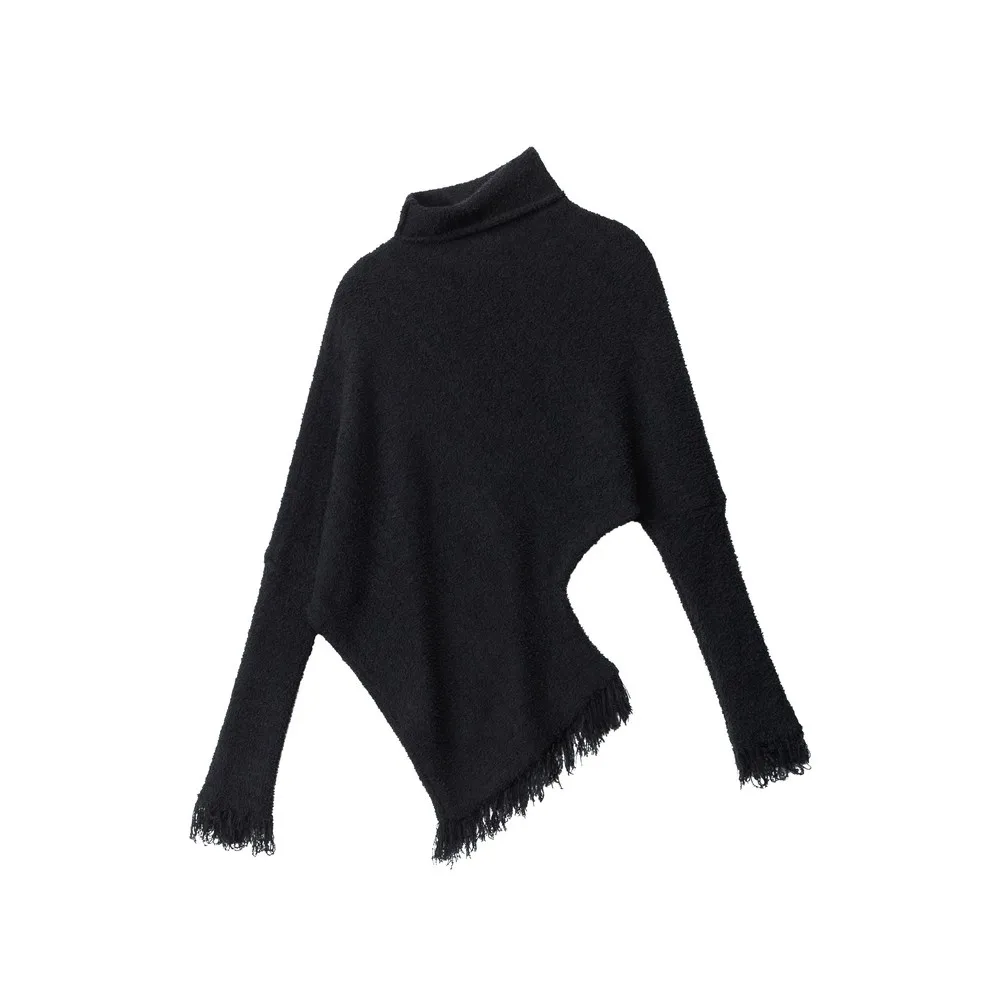 

Asymmetrical Irregular Design Tassels Turtleneck Thick Aesthetic Goth Sweaters Knitted Winter Clothes Pullovers for Women Girls