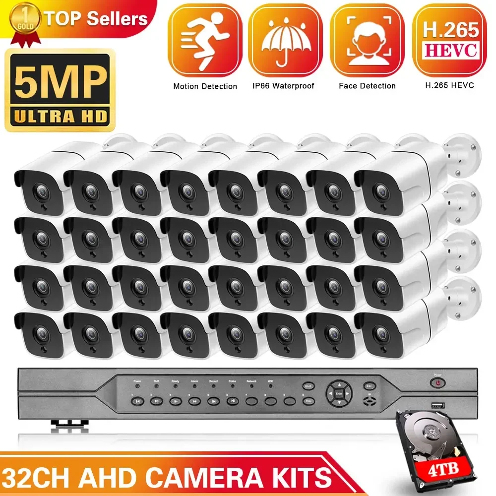 Hd 32 Kanaals 5mp Ahd Dvr Kit 5mp Videobewaking Beveiliging Buitenshuis Waterdicht Cctv Camerasysteem 32ch Dvr Systeem