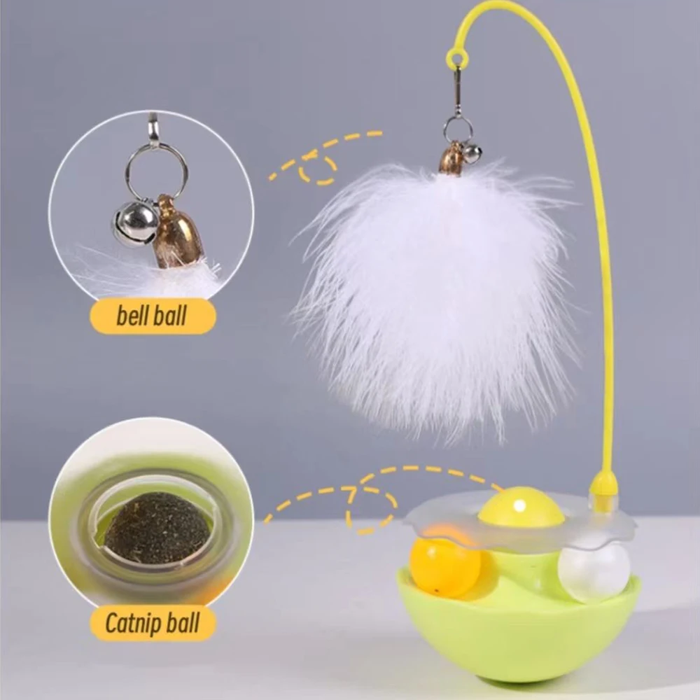 Funny Tumbler Toys for Cat Bite Resistant Removable Turntable Plush Feathers Cat Toy Interactive Cat Teasing Stick with Cat Mint