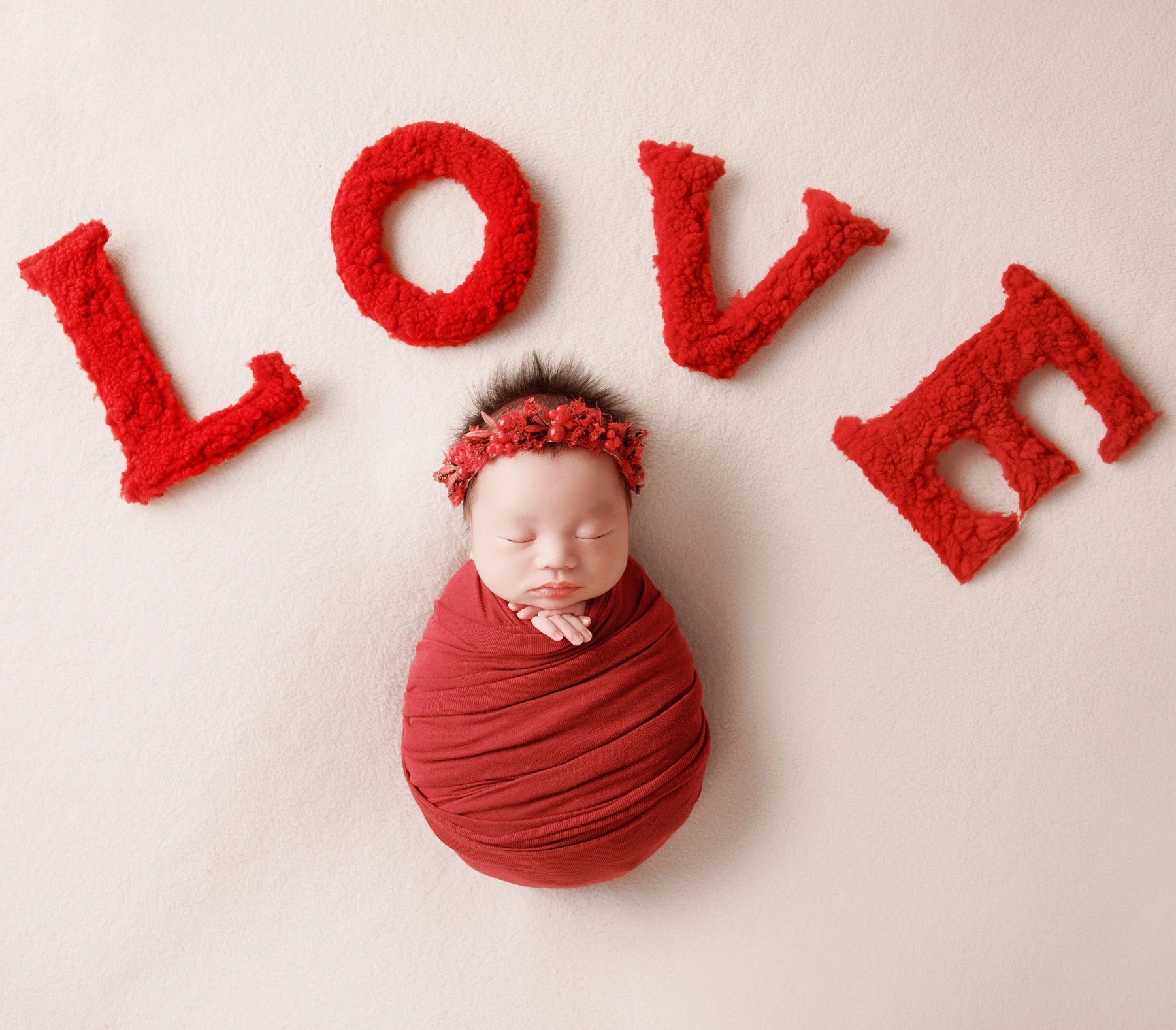 Christmas Newborn Wrap Striped Hat for Photography Props X'mas Stretch Baby Wrap Pom Hat Love Letter Red Flower Photo Accessorie