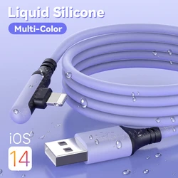 Liquid Silicone Data Cable 0.3/1.2/1.8M 90 Degree USB Cable for IPhone 13 12 11 Pro Max X XR XS 8 7 6s 5s Fast Charge Charger
