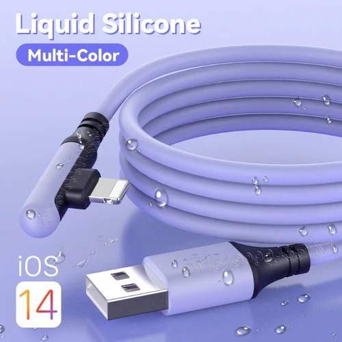 Cable de datos de silicona líquida 0,3/1,2/1,8 M Cable USB de 90 grados para IPhone 13 12 11 Pro Max X XR XS 8 7 6s 5s cargador de carga rápida