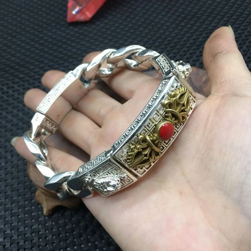 21cm Chinese Miao silver bracelet with silver falling Magic pestle bracelet gift