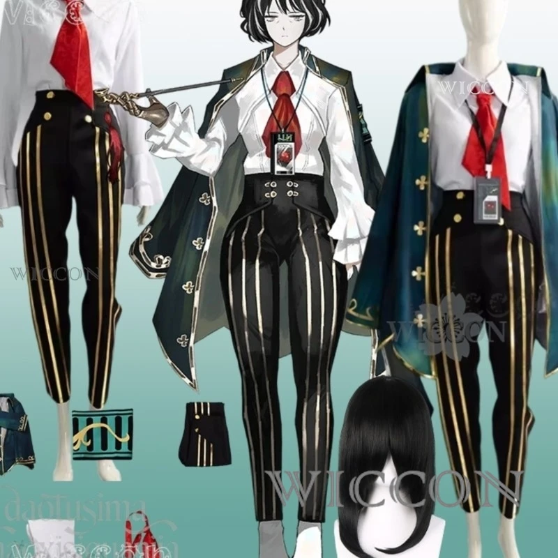 

Anime cosplay adulto Game Limbus Company Cosplay Moses Costume Dark Green Long Coat Black White disfraz mujer