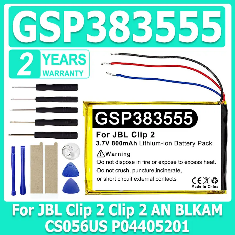 

Brand-New Battery GSP383555 For JBL Clip 2 Clip 2 AN CLIP2 BLKAM CS056US P04405201 + Free Tools
