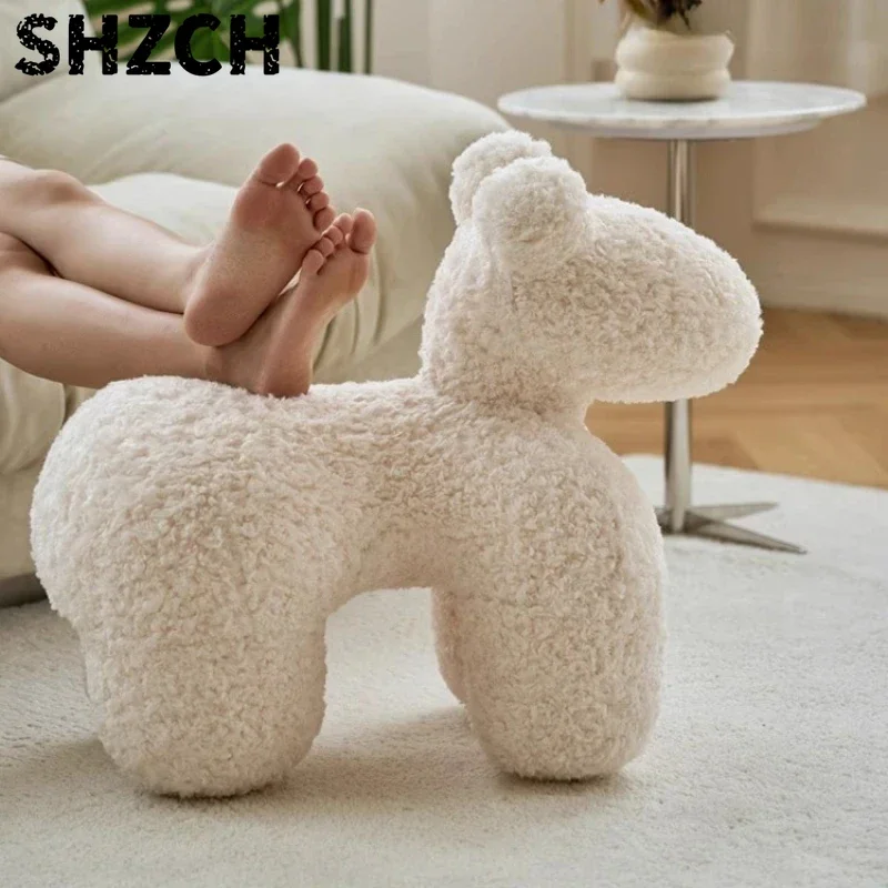 Little Pony Chair Creative Living Room Cartoon Animal Shoe Changing Stool Lamb Wool Children's Single Seat Sofa Chair