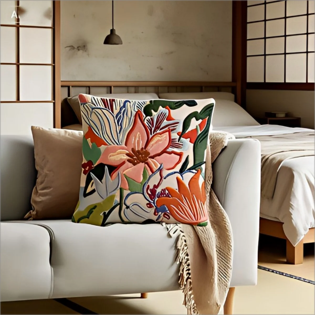 Doppelseitiger Boho Abstrakter Blumen-Kissenbezug Bunter Tropischer Blumendruck Weicher Zierkissenbezug für Moderne Wohnungsdekoration Geschenk