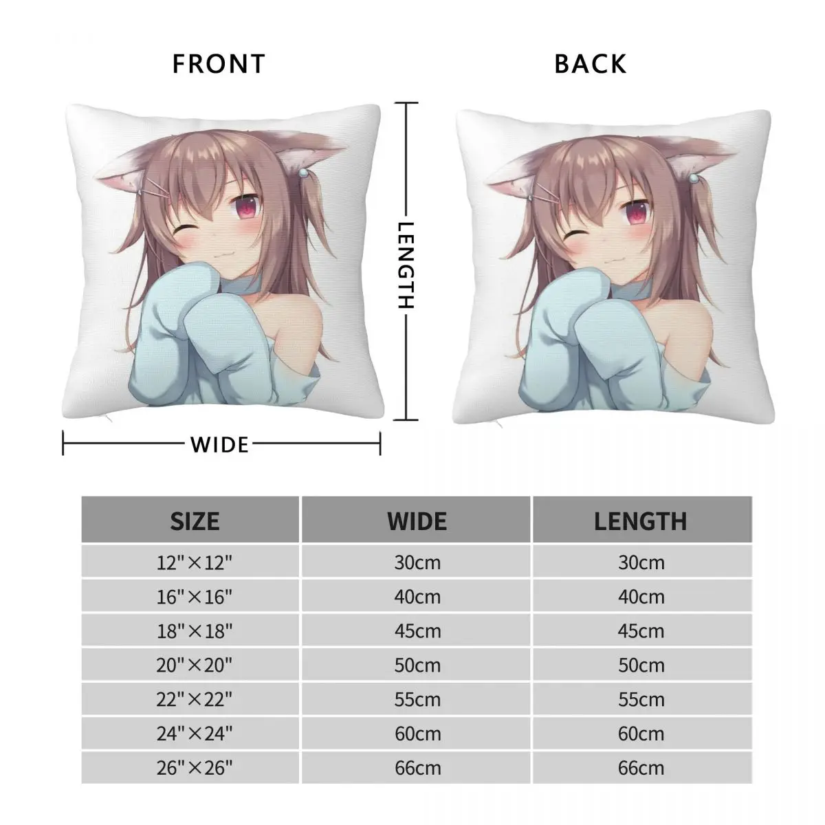 Adorable Cat Neko Girl Red Eyes Square Pillowcase Polyester Linen Velvet Pattern Zip Decor Pillow Case Sofa Cushion Case 18