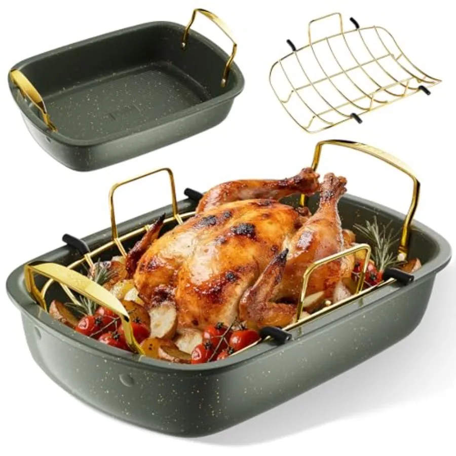 

Nonstick Roasting Pan 17 Inch x 13 Inch Large Roaster Pan with Removable Rack Roaster for Roasting Turkey Meat and Vegetables G