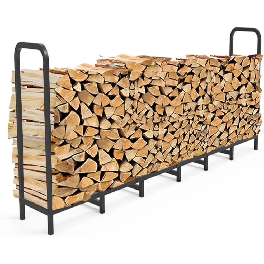 

Firewood Rack Holder, Adjustable Heavy Duty Fire Log Stacker Stand for Fireplace, Patio Logs Stand Tool, Black, 8ft