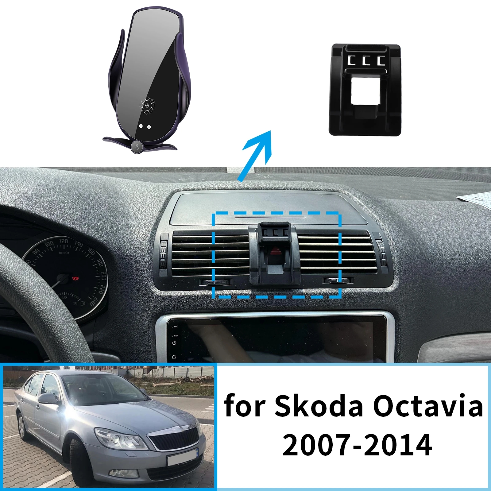 

​ ​ Подходит для Skoda Octavia A5 2007 ~ 2014 г., держатель для телефона с основанием экрана ​ ​ Безопасный зажим для автомобиля ​ ​ аксессуары