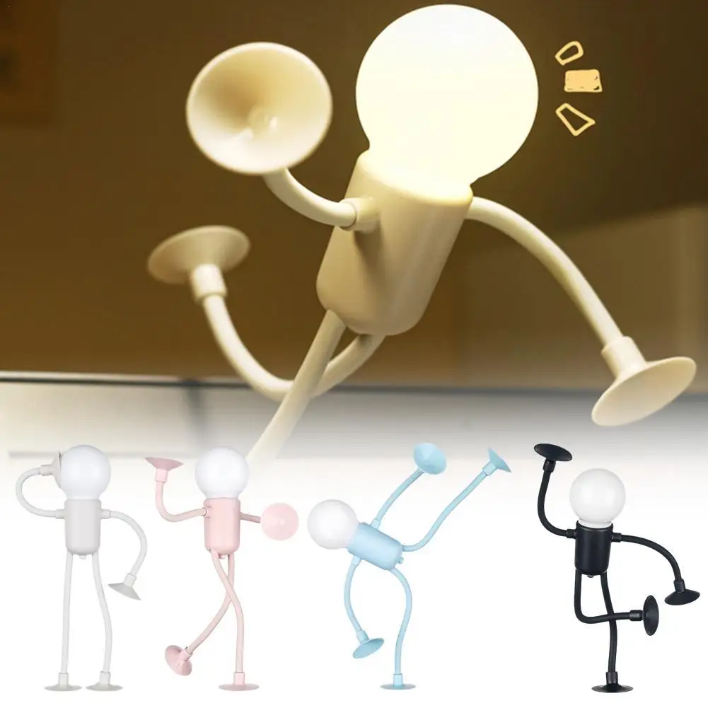 LED Funny Night Light Changeable Shape Sportsman Light Versatile Button Battery Desk Lamp Vacuum Adsorption Room Bedroom Decor