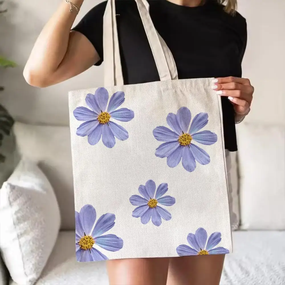 Simple petal pattern Storage Bags Double-Sided Print Canvas Tote Bag Fashion Large Capacity Women's Shoulder Handbag