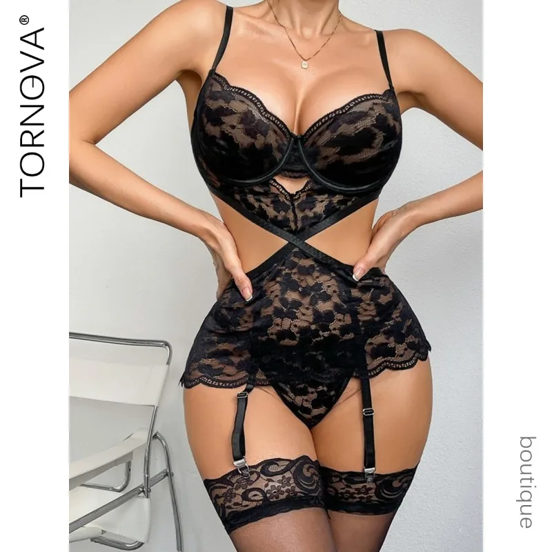 

Toucheart Lack Sexy Lingerie Thong Silkstockings Steel Ring Patchwork Set Slim See-through Interesting Hollow Seductive Lingerie