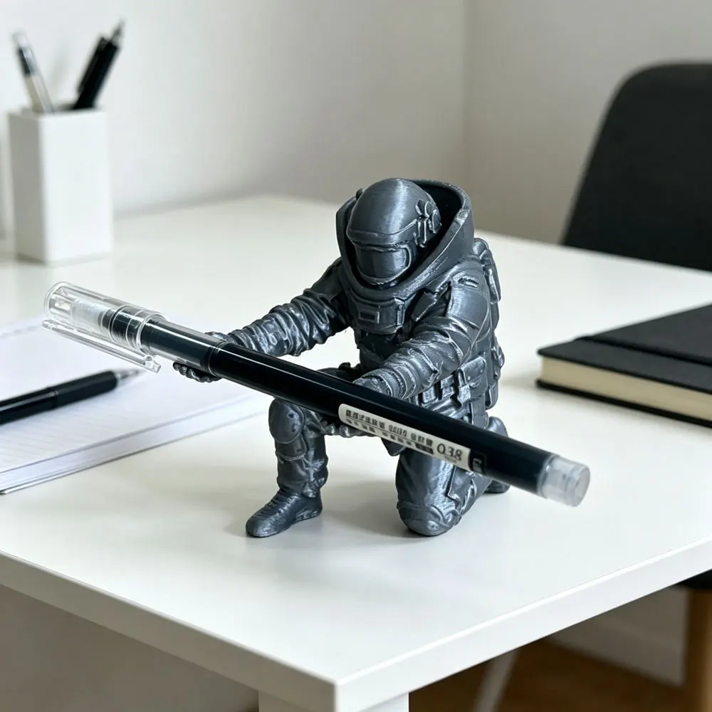 (8*7.5cm) 3D Printed Tactical Pen Holder Soldier Statue Creative Military Gift Office Stationery Stand Cool Desktop Organizer