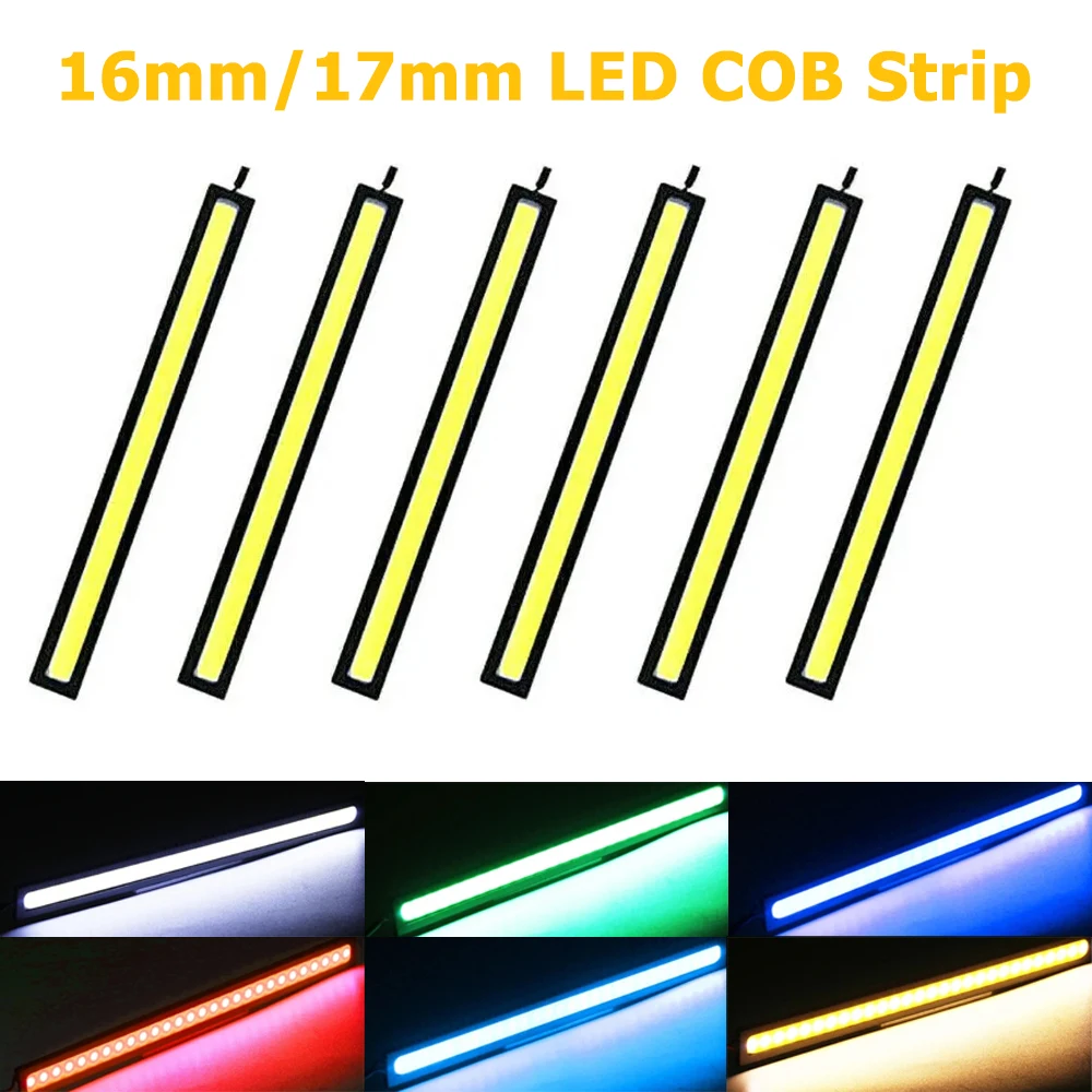 16MM 17MM COB LED Strip Lights DC 12V Ultra Thin Bright DRL Lamp Waterproof Car Side Light Blue White Red Green Yellow Fog Lamp