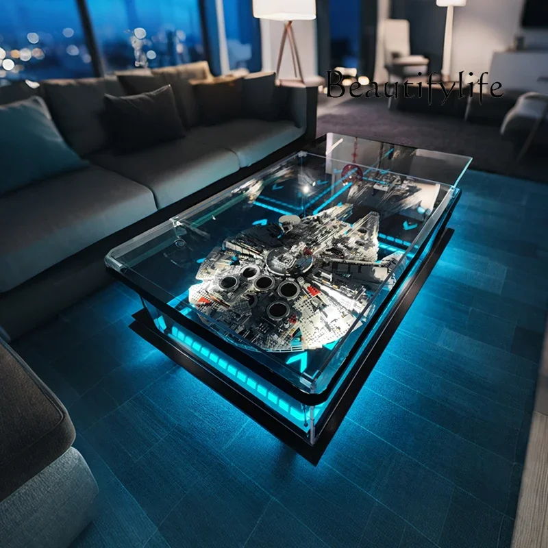 C4567 Modern simple living room home coffee table acrylic display box building block model dust cover advanced sense