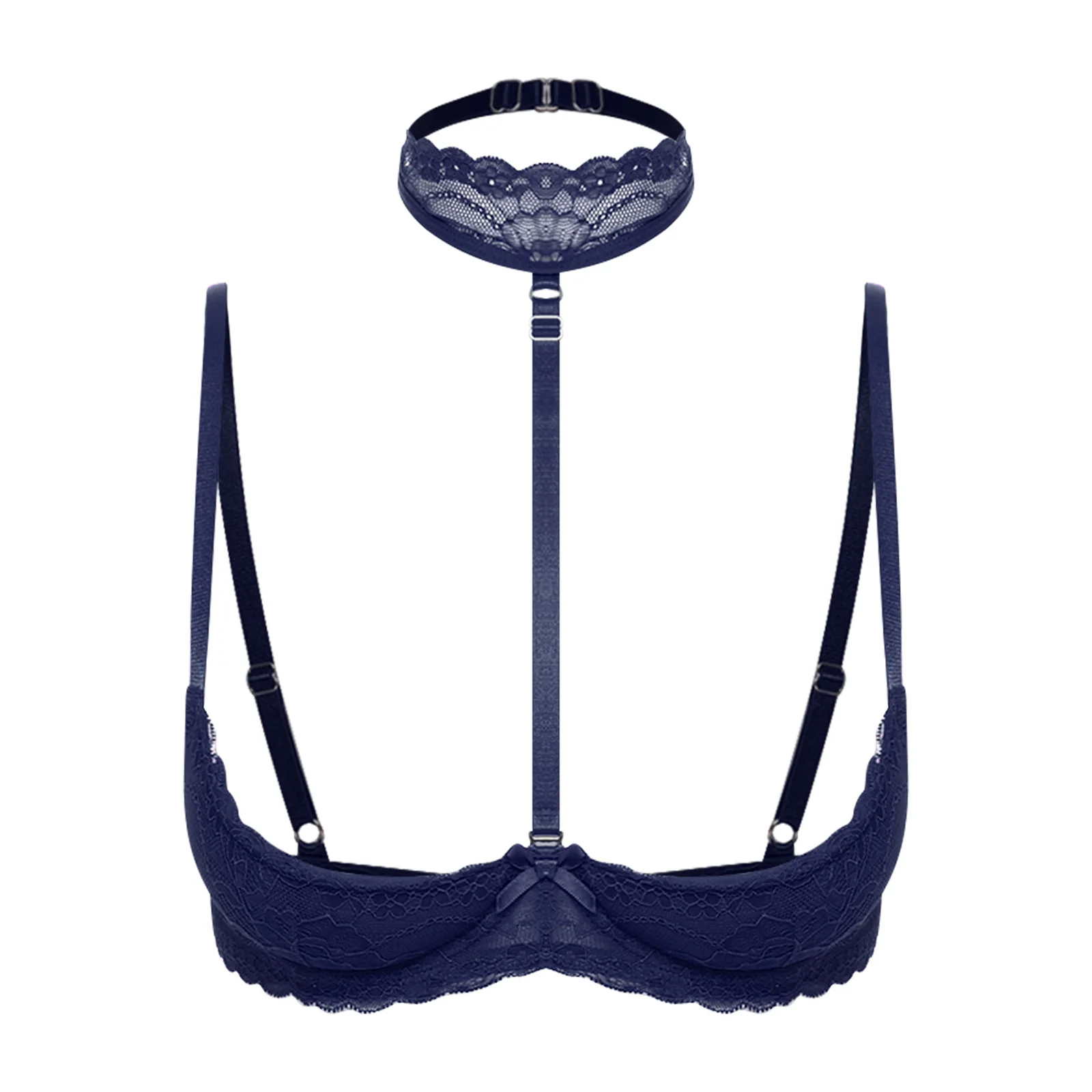 Women Soft Lace Open Cup Padded Lingerie Bra Sexy Push Up Underwired Halter Chest Brace Bralette Balconette Underwear Sleepwear