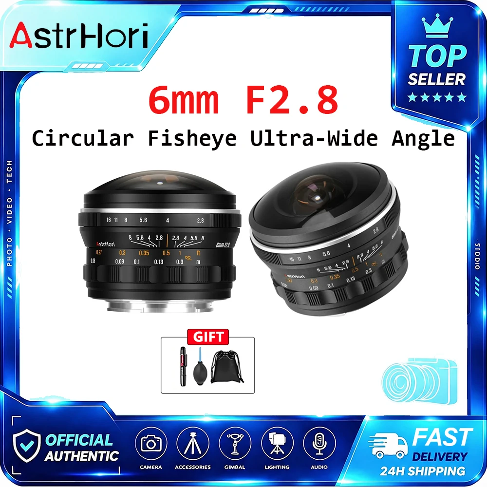 AstrHori 6mm F2.8 Circular Fisheye Lens Ultra Wide Angle Full Frame for Sony E Nikon Z Canon RF Leica L Lumix Mount Camera