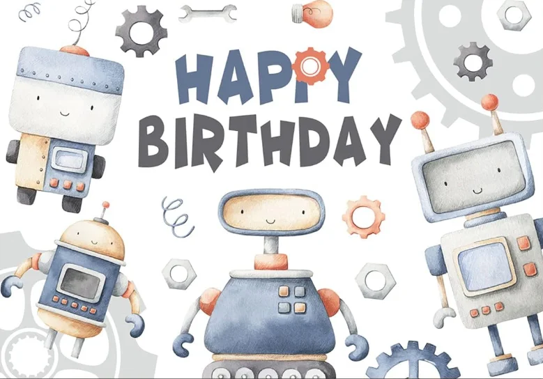 Robot Birthday Party Backdrop Boys Birthday Party Supplies Cartoon Robot Themed Cake Table Banner Kids Party Decorations