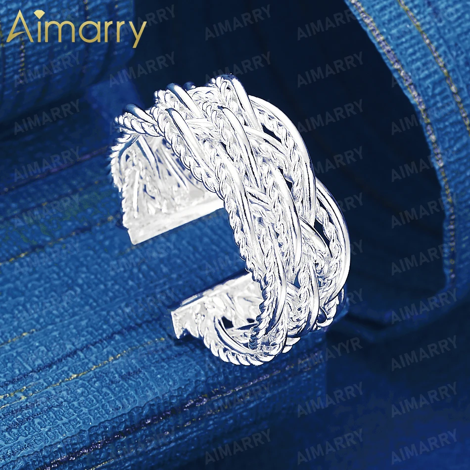 925 Sterling Silver Multi Strand Twisted Rope Woven Wide Open Ring Women's Party Banquet High-quality Fashion Jewelry