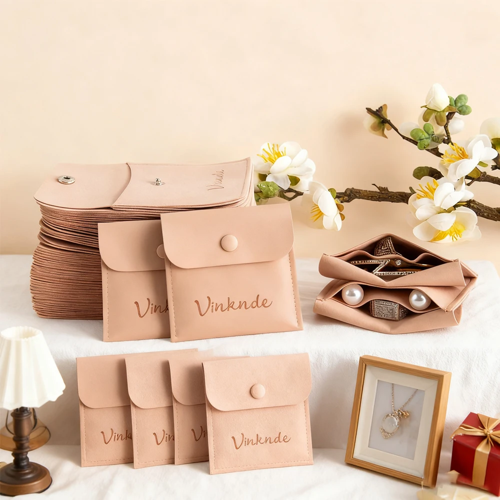 

50Pack Peach Microfiber Trave Pouch Portable Snap Bag Bridesmaid Wedding Gifts Christmas Mother's Day Jewelry Earrings Organizer