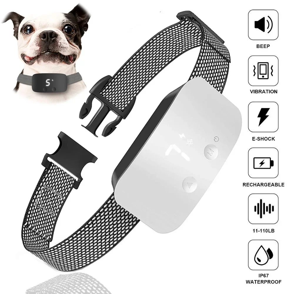 Electric Anti Barking Collar Auto Training Anti Bark Dog Collar IP67 Rechargeable Shock Vibration Beep No Barking Collar for Dog