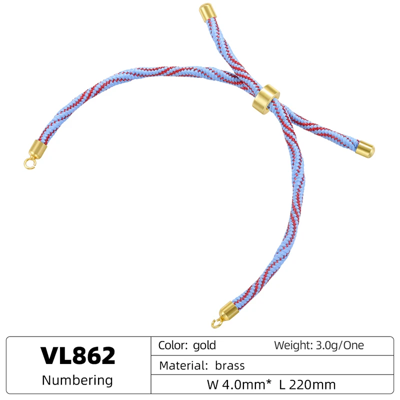 220mm Nylon Braided Twisted Cord Sliding Bracelet with Brass End Caps, Adjustable, Suitable for DIY Jewelry Making: VL862