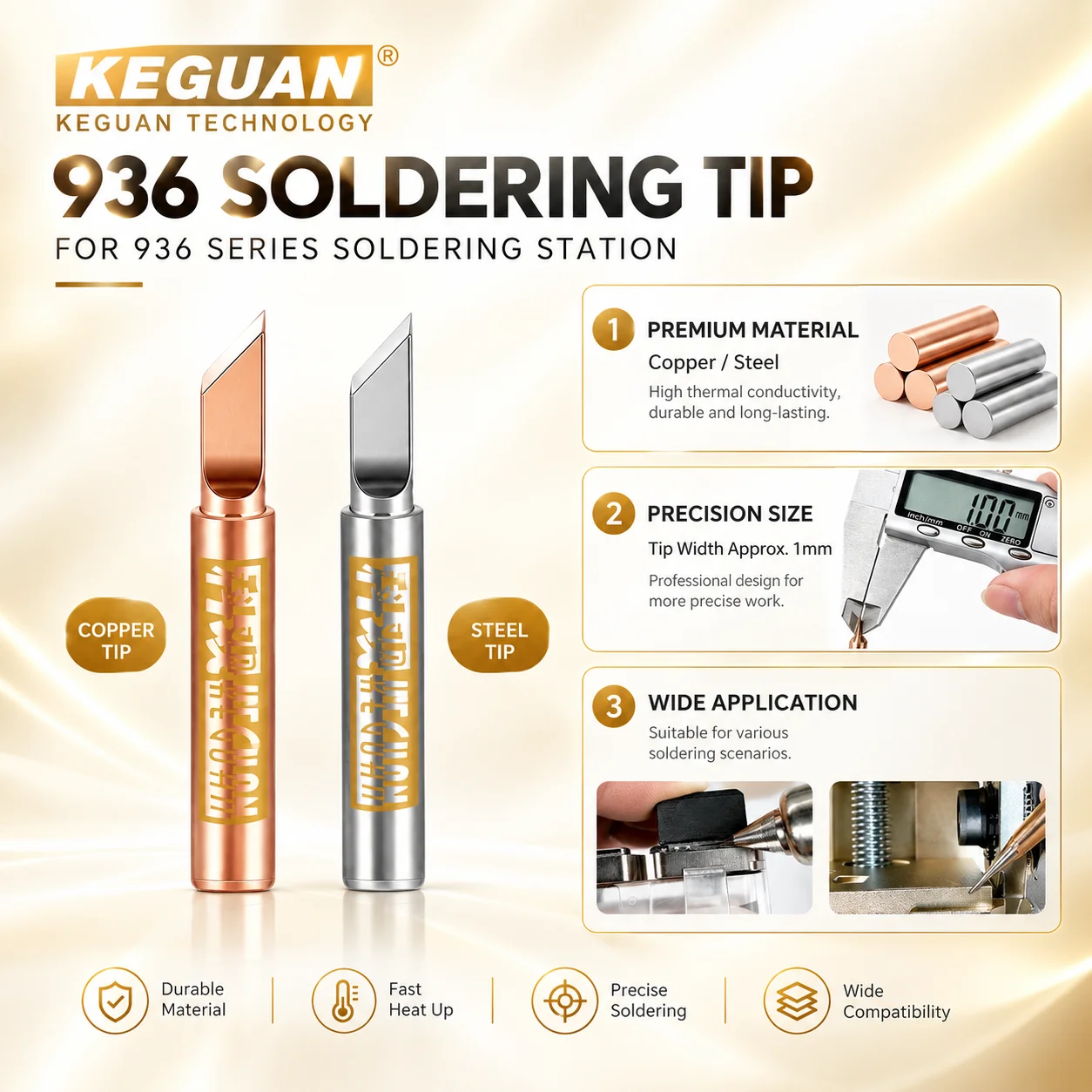 KEGUAN Camera Repair Soldering Iron Tip 936 Copper & Stainless Steel Ultra-Thin  Non-Magnetic Non-Damaging