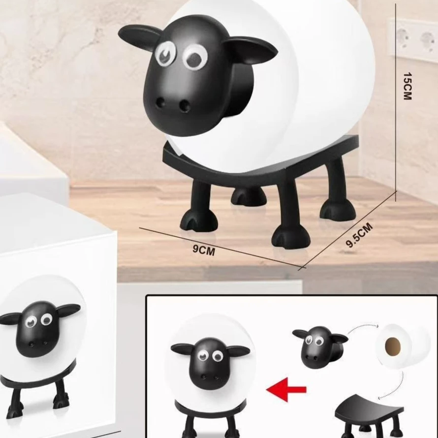 Black Sheep Cute Animal Toilet Paper Holder, Humorous Standing Bathroom Tissue Rack, Fun Bathroom Decor | Holiday Gift Creative