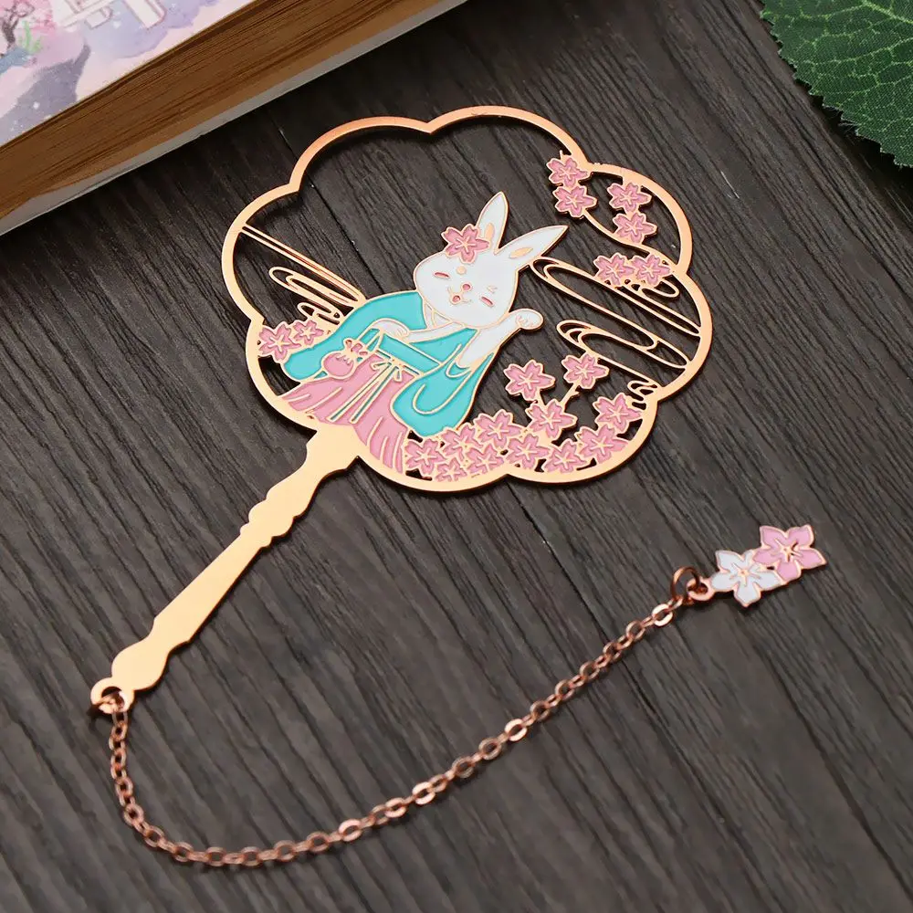 New School Office Supplies Chinese Style Koi Metal Tassel Pendant Group Fan Shape Pagination Mark Book Clip Brass Bookmark