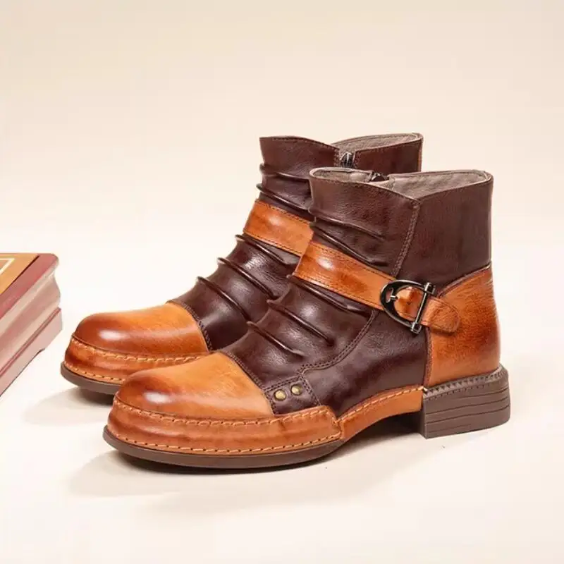 

Мужские ботинки до щиколотки в британском стиле, мягкие, из натуральной телячьей кожи, ручной работы, мотоциклетные ботинки с кожаной подошвой, удобные, на шнуровке, зимние, 24 размер