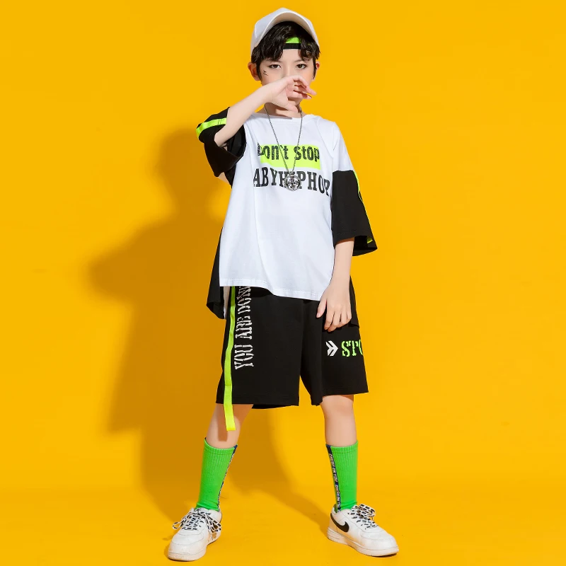 Ropa de Hip Hop para niños, camiseta gráfica, Tops, trajes de calle, pantalones cortos de tirantes para niñas y niños, traje de baile, ropa de verano