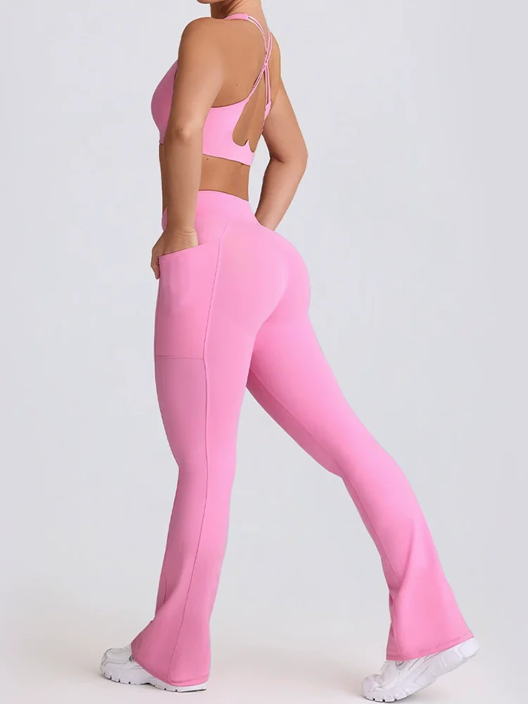 2 PCS Set New Sports Underwear Halter Nude Yoga Wear Fitness Quick-Drying Yoga Pants Yoga Wear Set Women's Fashion Sexy Clothing