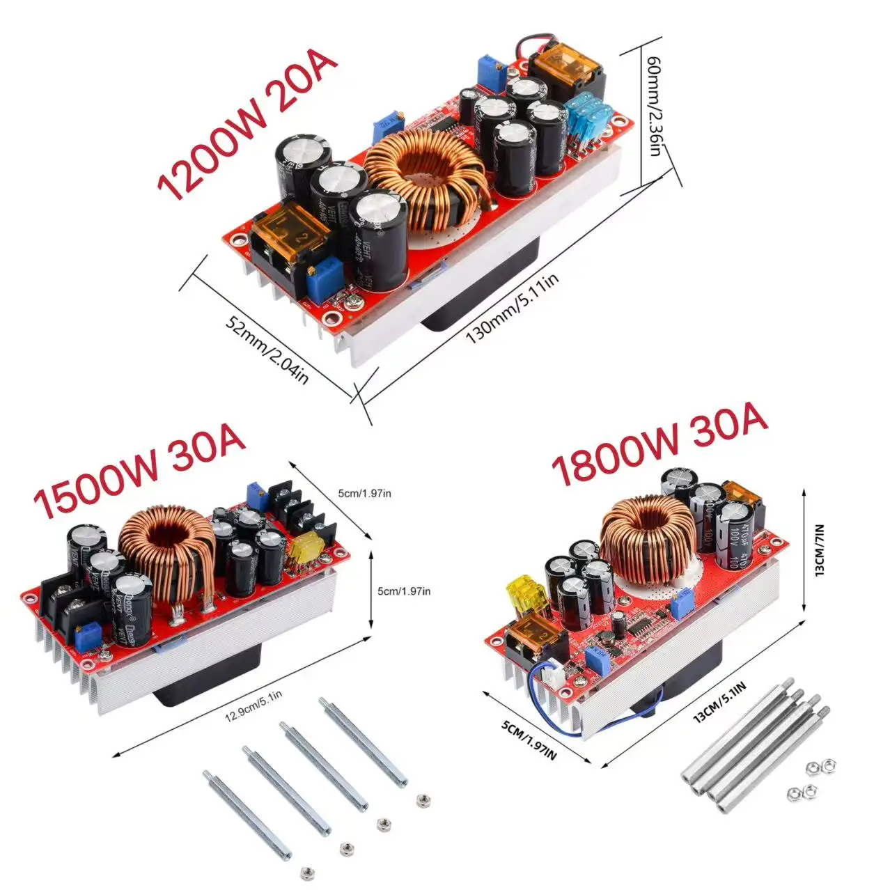 1200/1500/1800W DC-DC Boost Converters, 20A/30A/40A Adjustable Boost Power Supply Modules, Suitable for Battery Charging Etc.