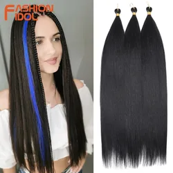 FASHION IDOL-Straight Pony cabelo Crochet tranças, trança sintética, extensões macias, fibra falsa, 28 