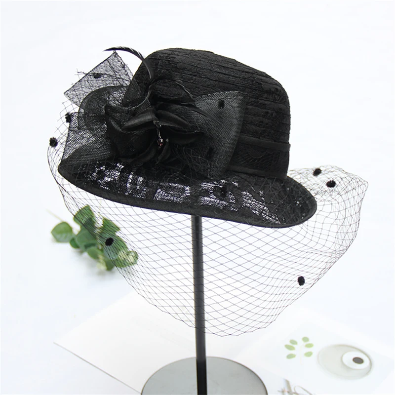 Summer Fashion Lace Fabric Lady Wide Brim Sun Hat For Women Elegant Flower bowknot Wedding Tea Party Church Hat Travel Beach Cap