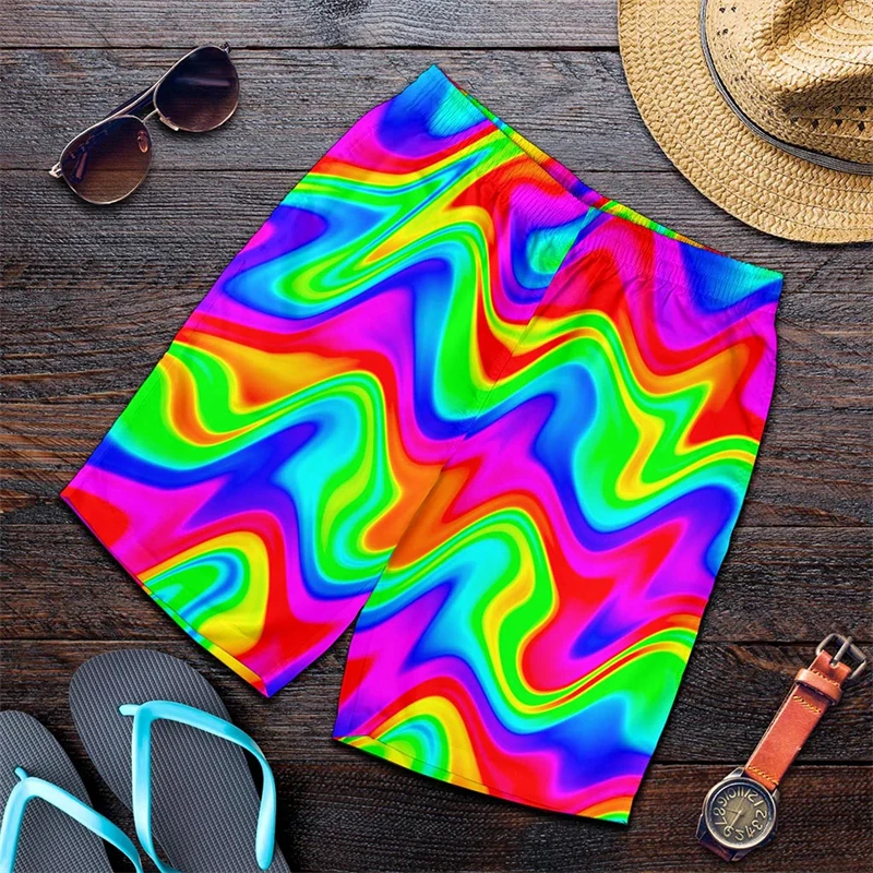 Rainbow Harajuku Short Pants Men 3D Printed Hawaii Swimsuit Trunks 2024 Summer Swimming Beach Shorts Breath Sport Gym Ice Shorts