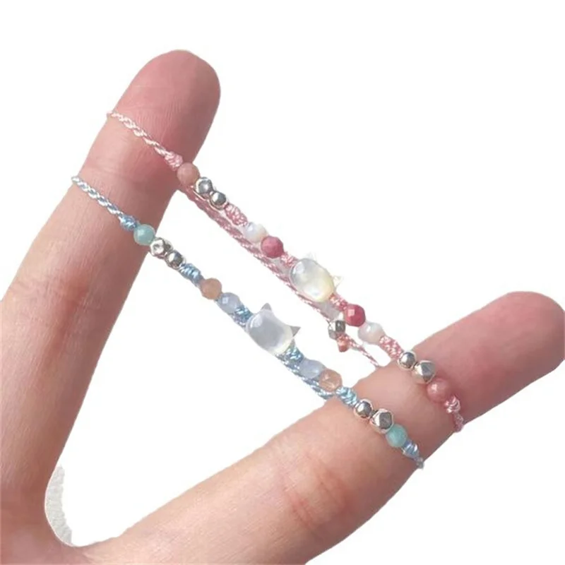 Direkt vom Hersteller: 2 Stücke Paar-Armbänder mit süßen Katzen, handgefertigt, einzigartig, stilvoll, handgewebtes Armband für Frauen und Männer, perlenbesetzter gewebter Armschmuck, Geschenk. – Detail 10