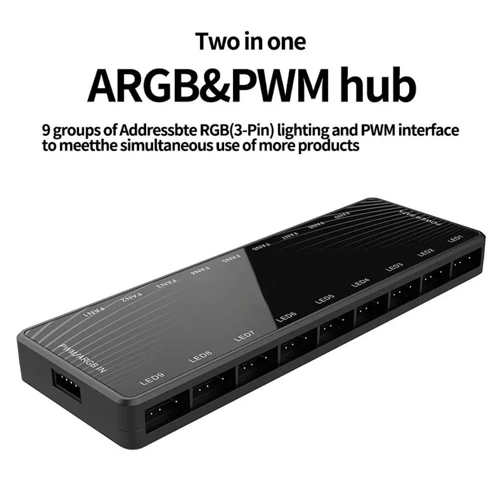 1‑To‑9 / 1‑To‑10 PWM ARGB Hub Splitter 12V 4Pin 5V 3Pin Addressable ARGB SATA Power Magnetic Design For Desktop PC Case Fan